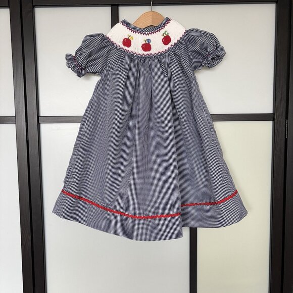 Smockingbird Gingham Smocked Dress Gingham Apple A-B-C Baby Girl 18 Month School